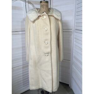 1964-1973 Ricemor Cream Pea Coat Mink Collar Women’s Coat Sz Med Union Made